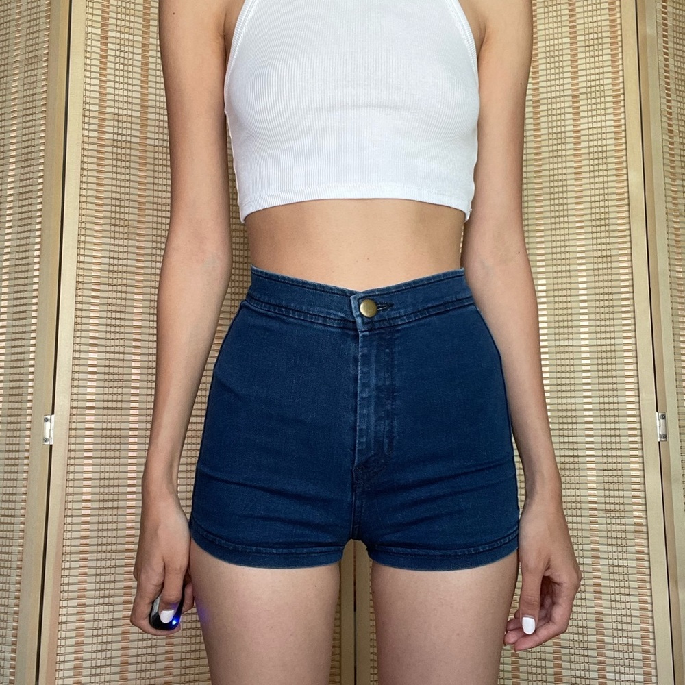 american apparel denim high waisted shorts